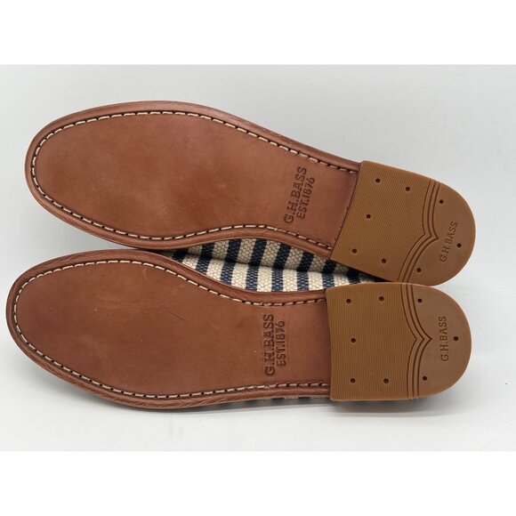 G.H. Bass Weejuns Womens Size 9 Loafers Blue & White Striped Woven With Gold Har - Picture 8 of 11